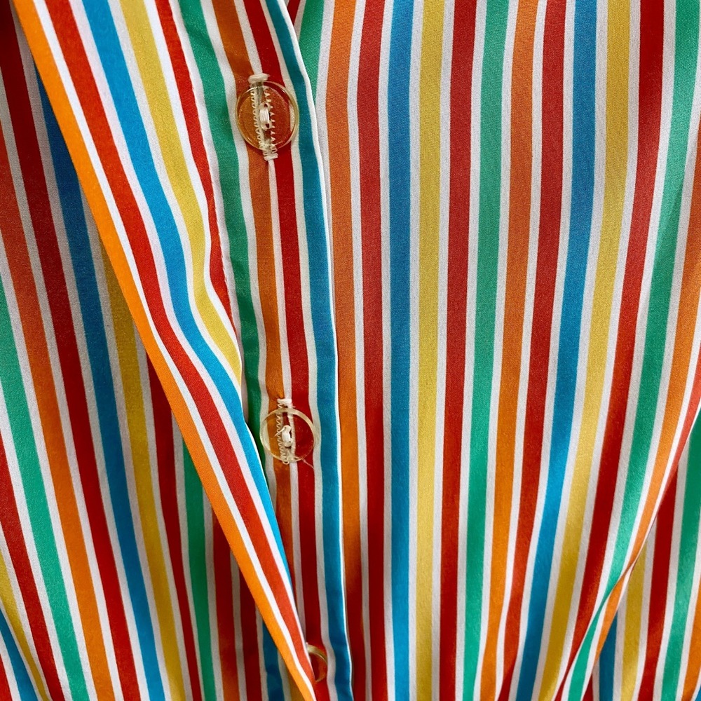 Vintage Malouf of‎ Dallas Rainbow Stripe Shirt Dress Womens 12 70s 80s Retro Mod - Picture 6 of 8